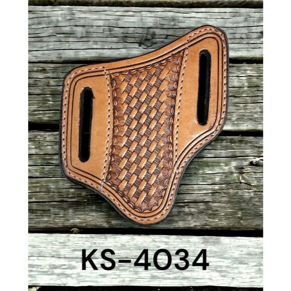 Western Fashion Accessories Other - Hand Tooled Basket Weave 4" Tan Leather Knife Sheath Pancake Style